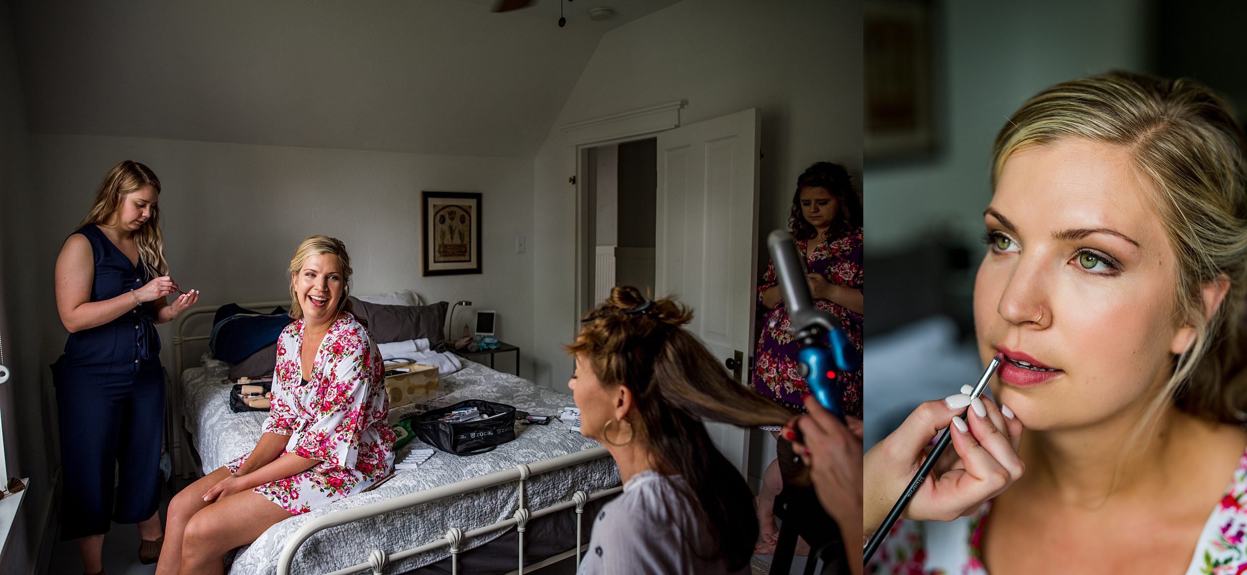 bride getting ready before her Colorado mountain wedding