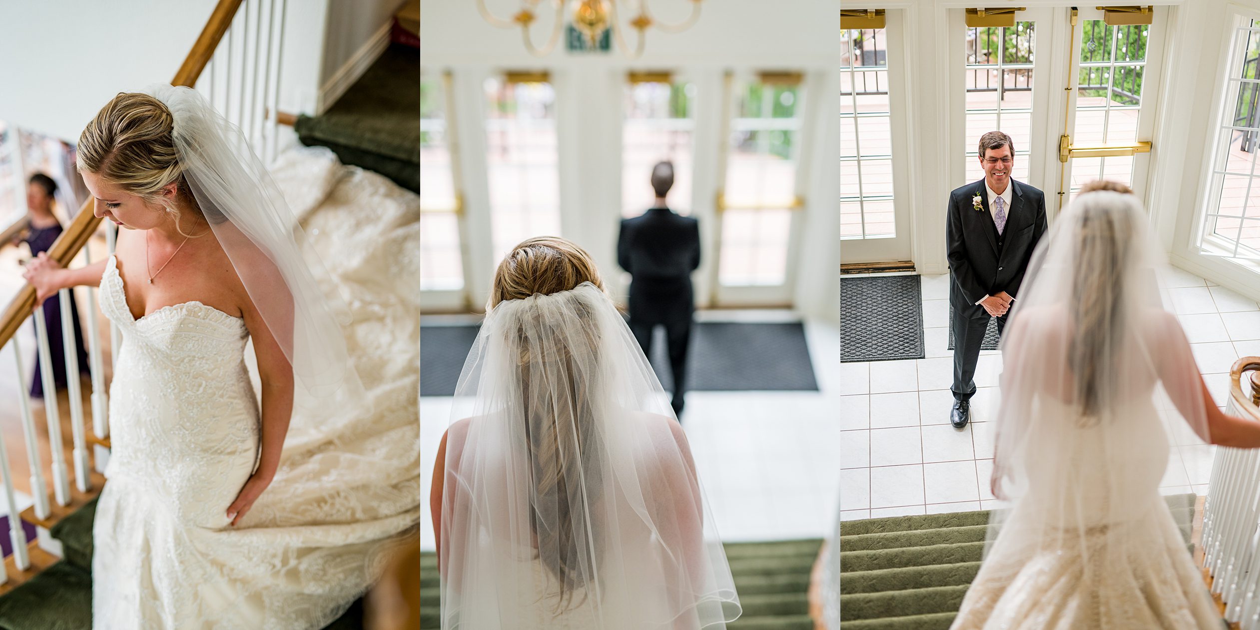 bride has a first look with her dad at Lionscrest Manor in Colorado