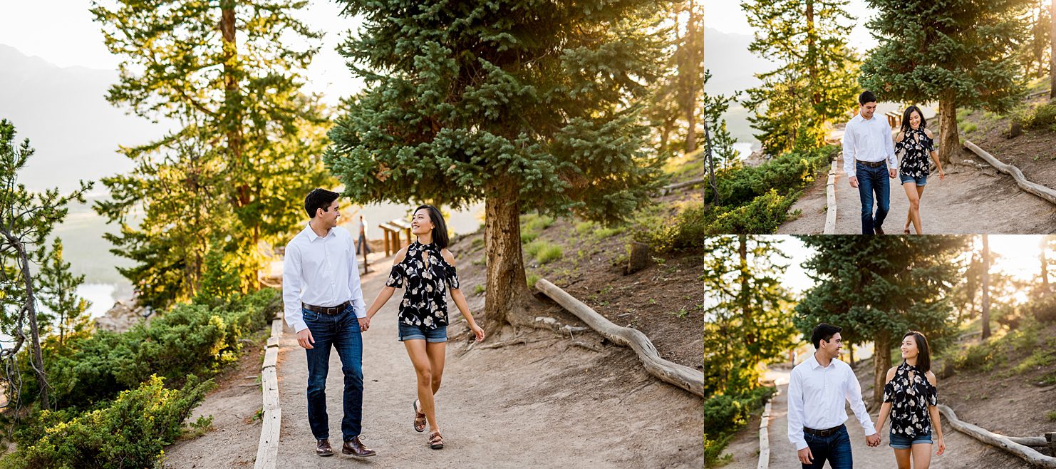 engaged couple walking at sapphire point