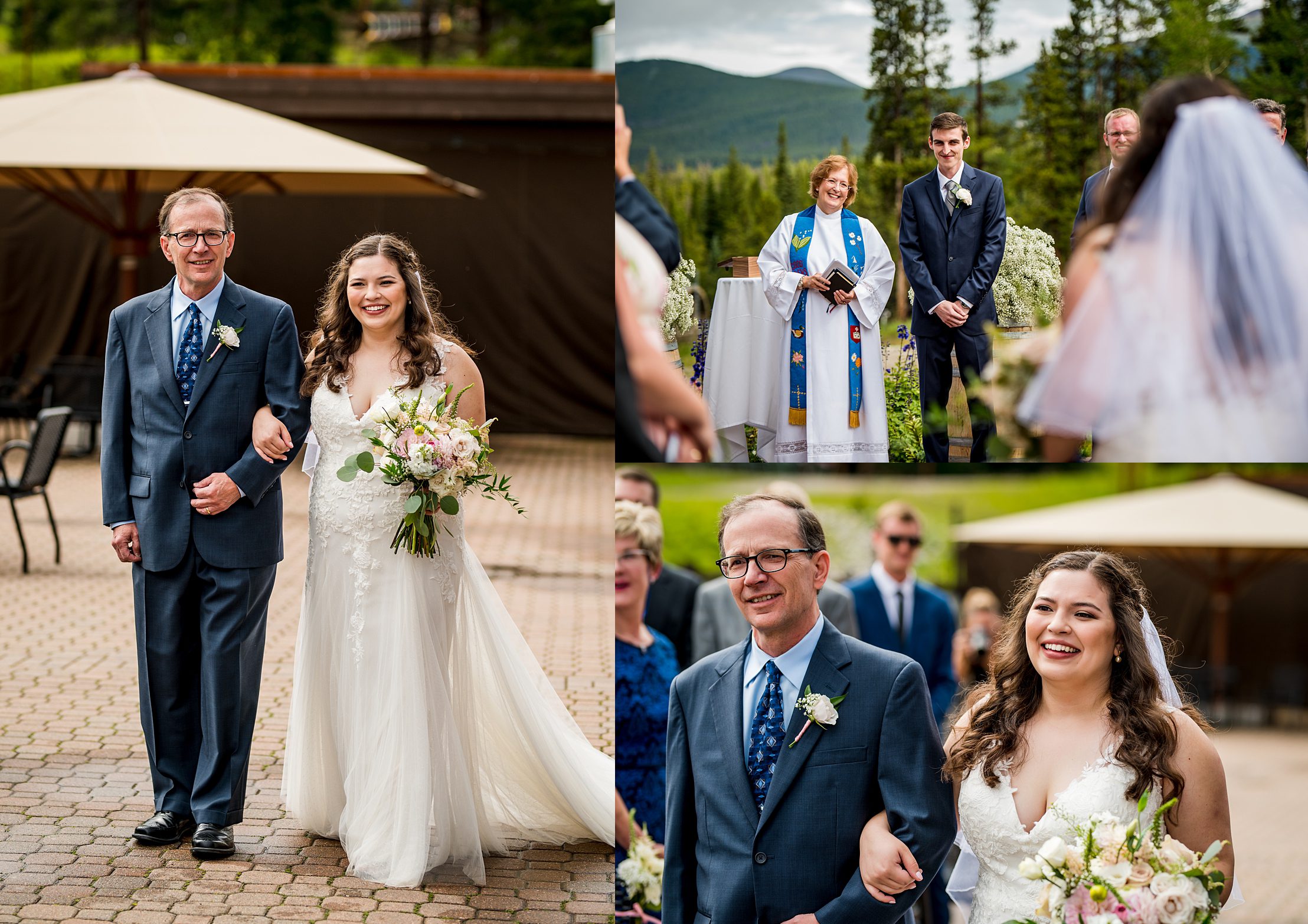 bride walking down the isle at Ten Mile Statin in Breck