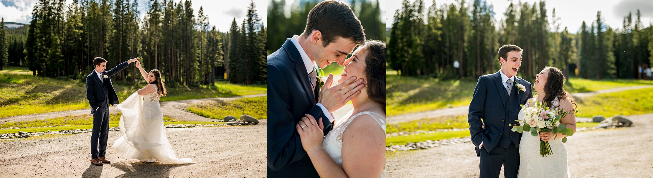 wedding couple having fun at their Colorado Wedding Venue