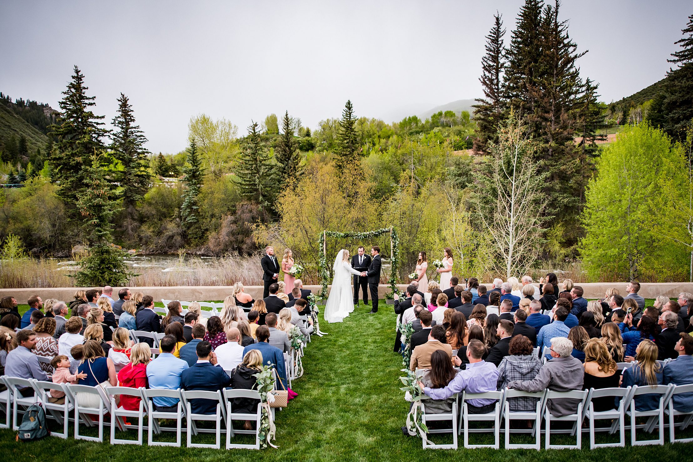 Wedding ceremony with the Colorado mountains in the background