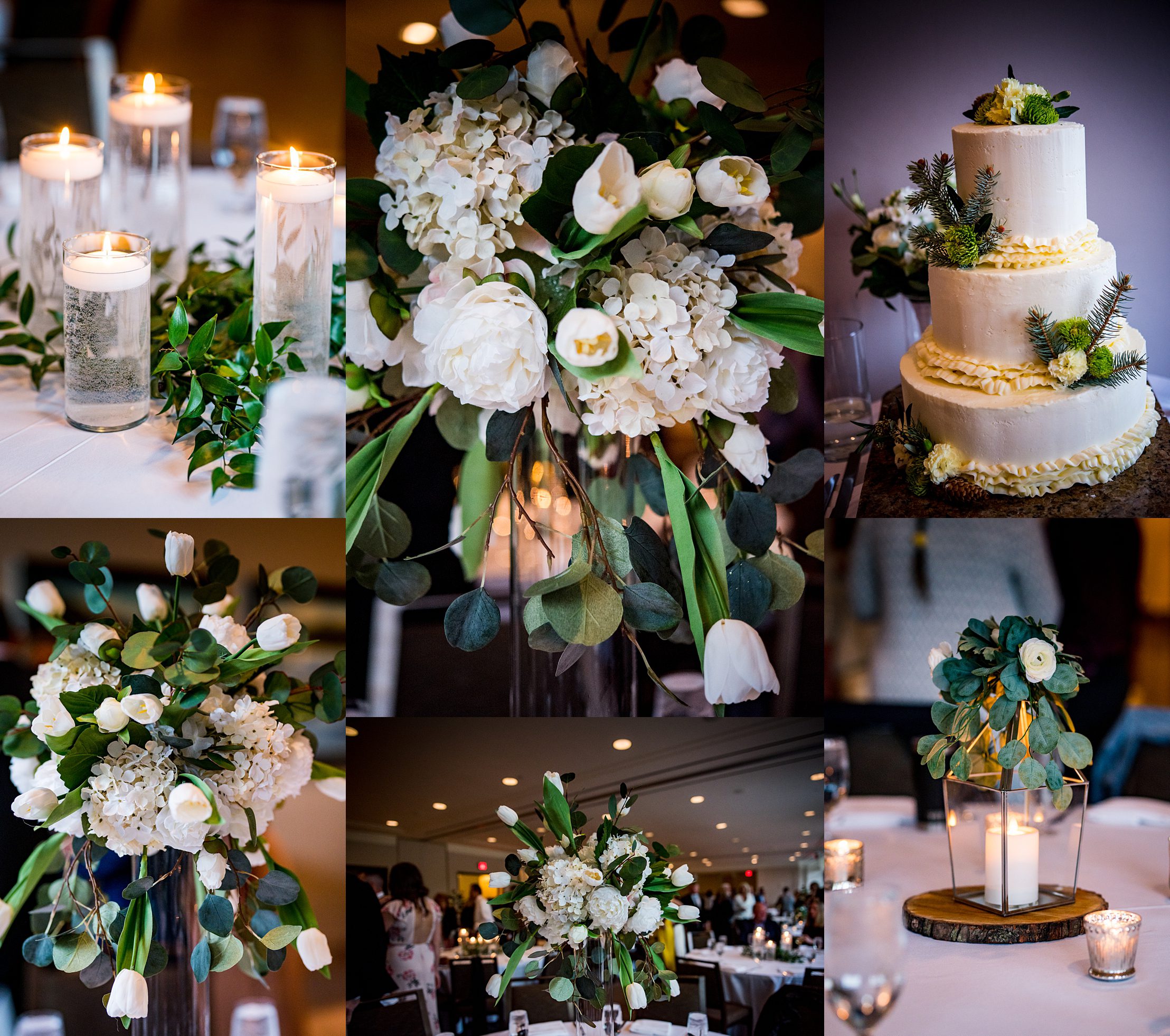Wedding details  with white flowers and greenery