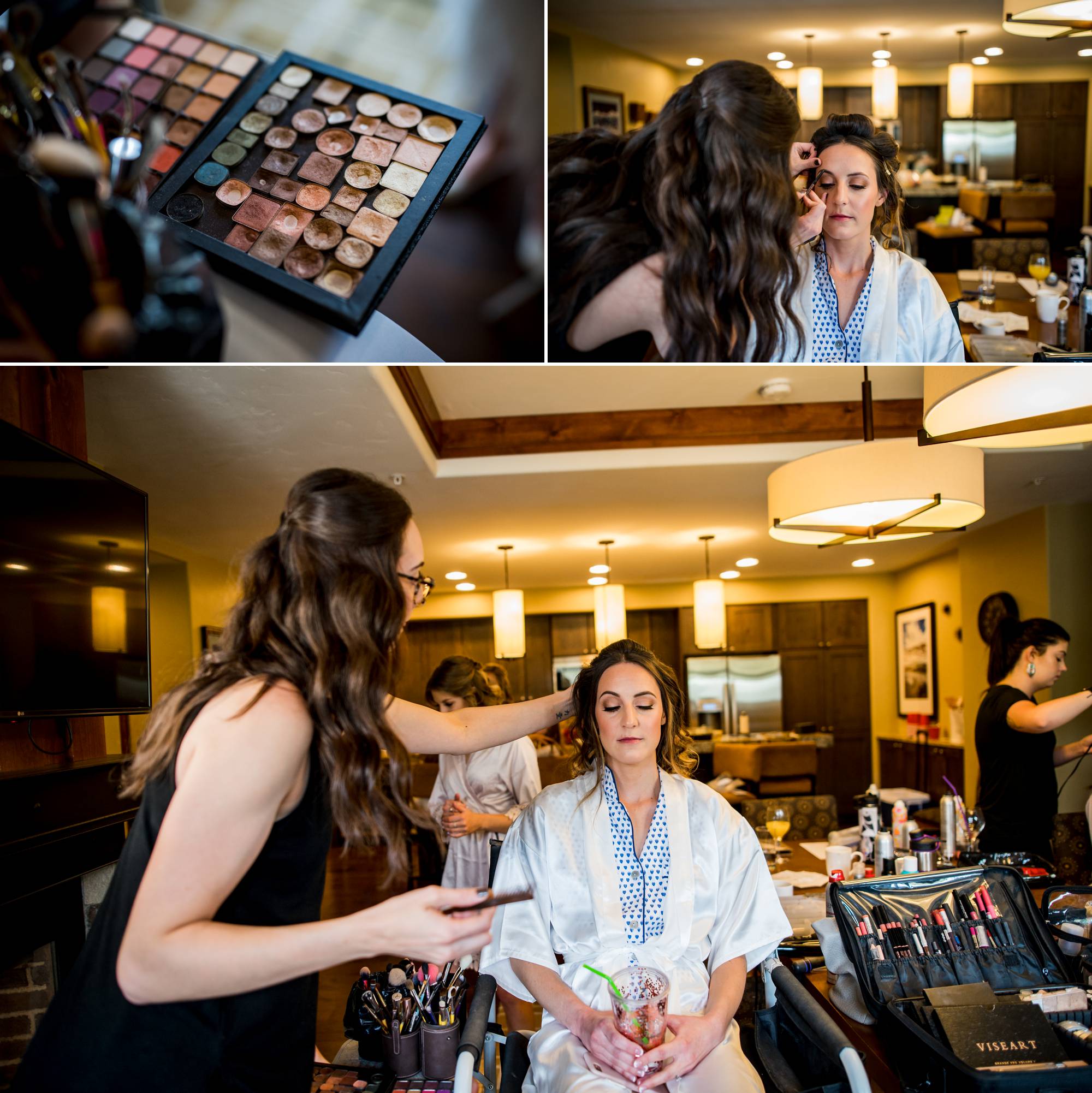 Colorado bride getting her makeup done