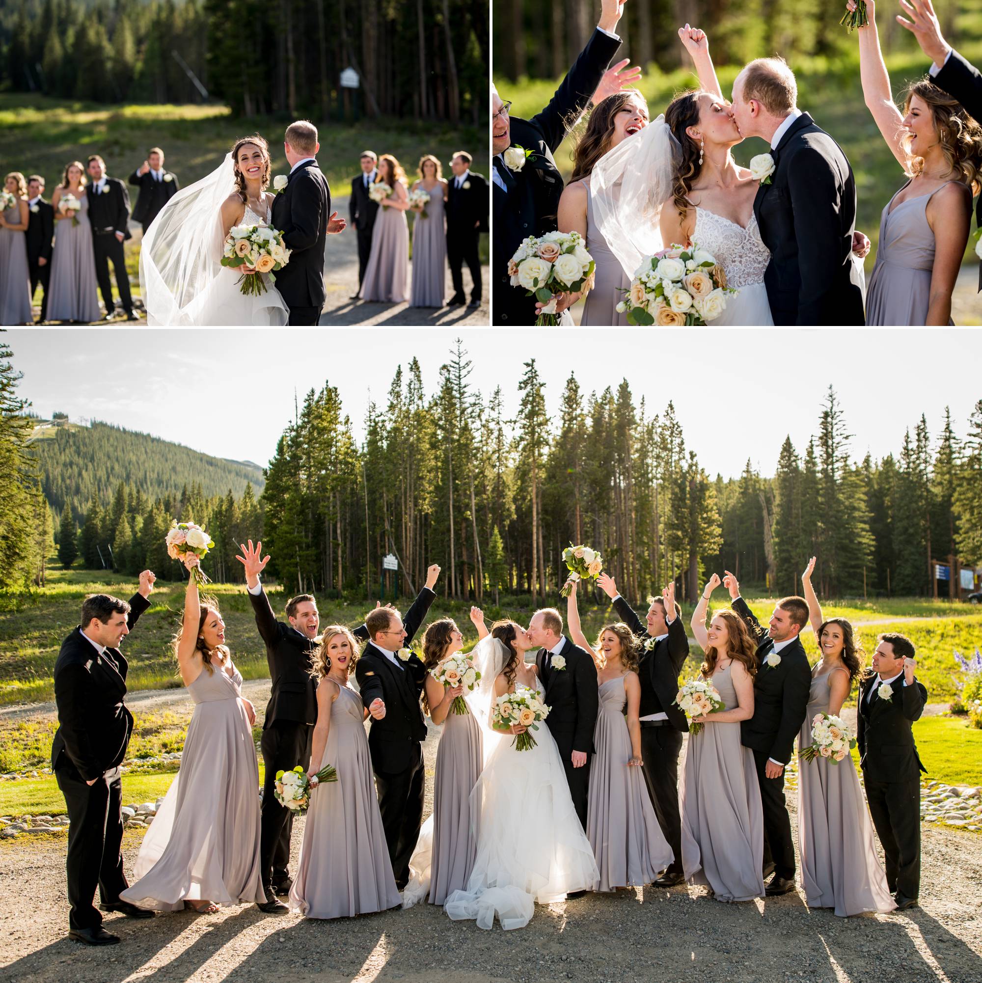 bridal party having fun in the mountains of Colorado 