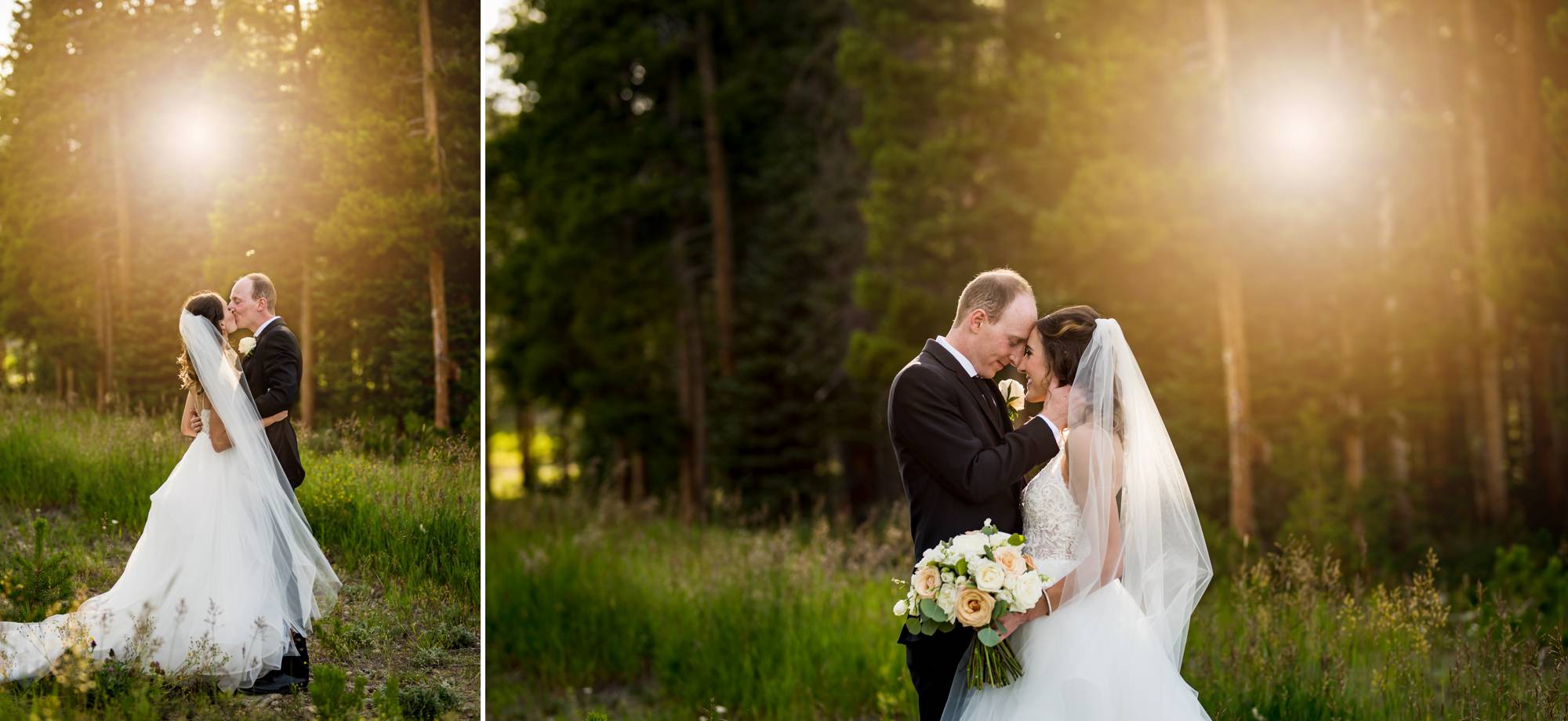 bride and groom during the gold sunset light at Ten Mile Station