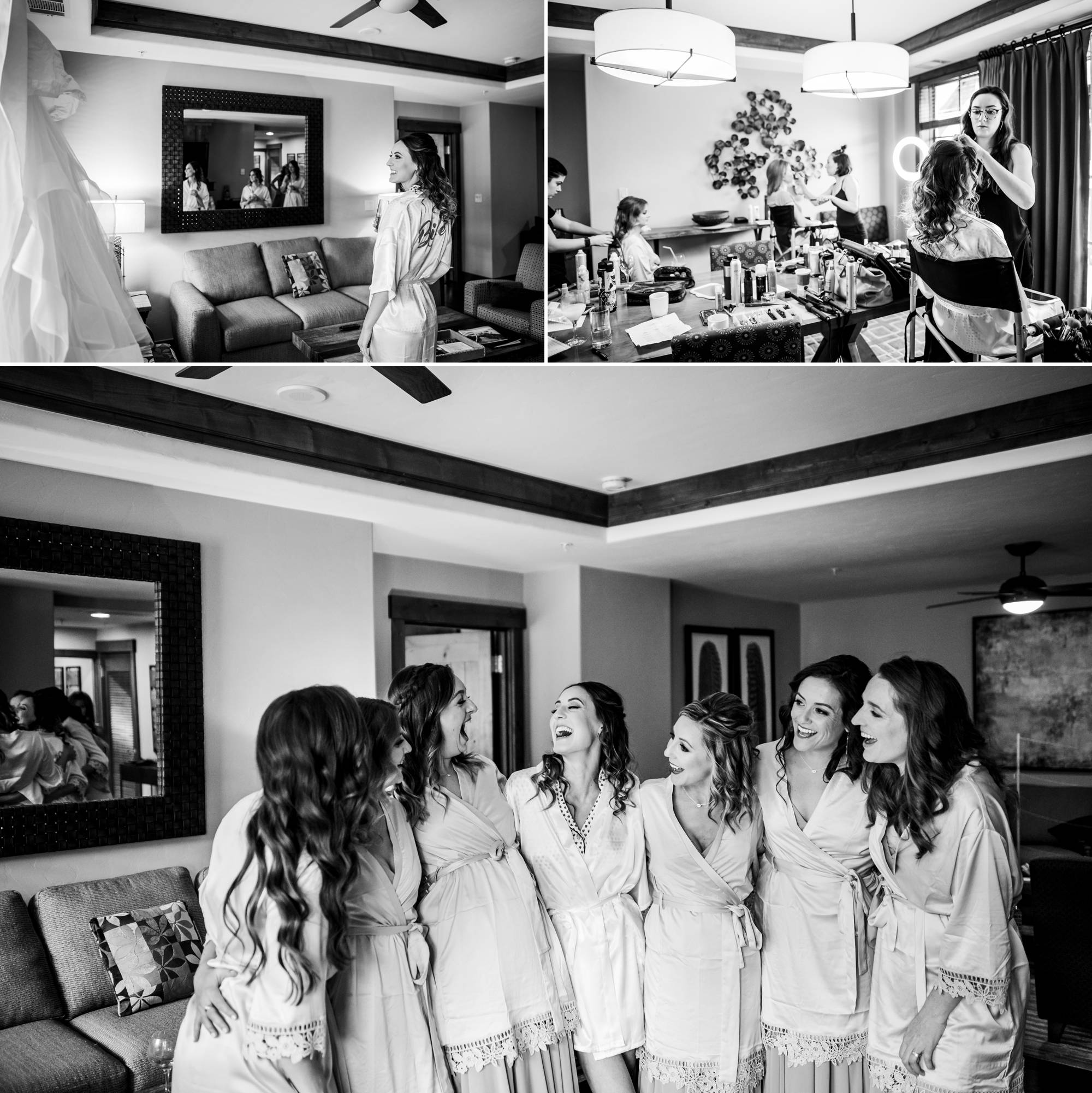 bride getting ready with her bridesmaids in Breckenridge