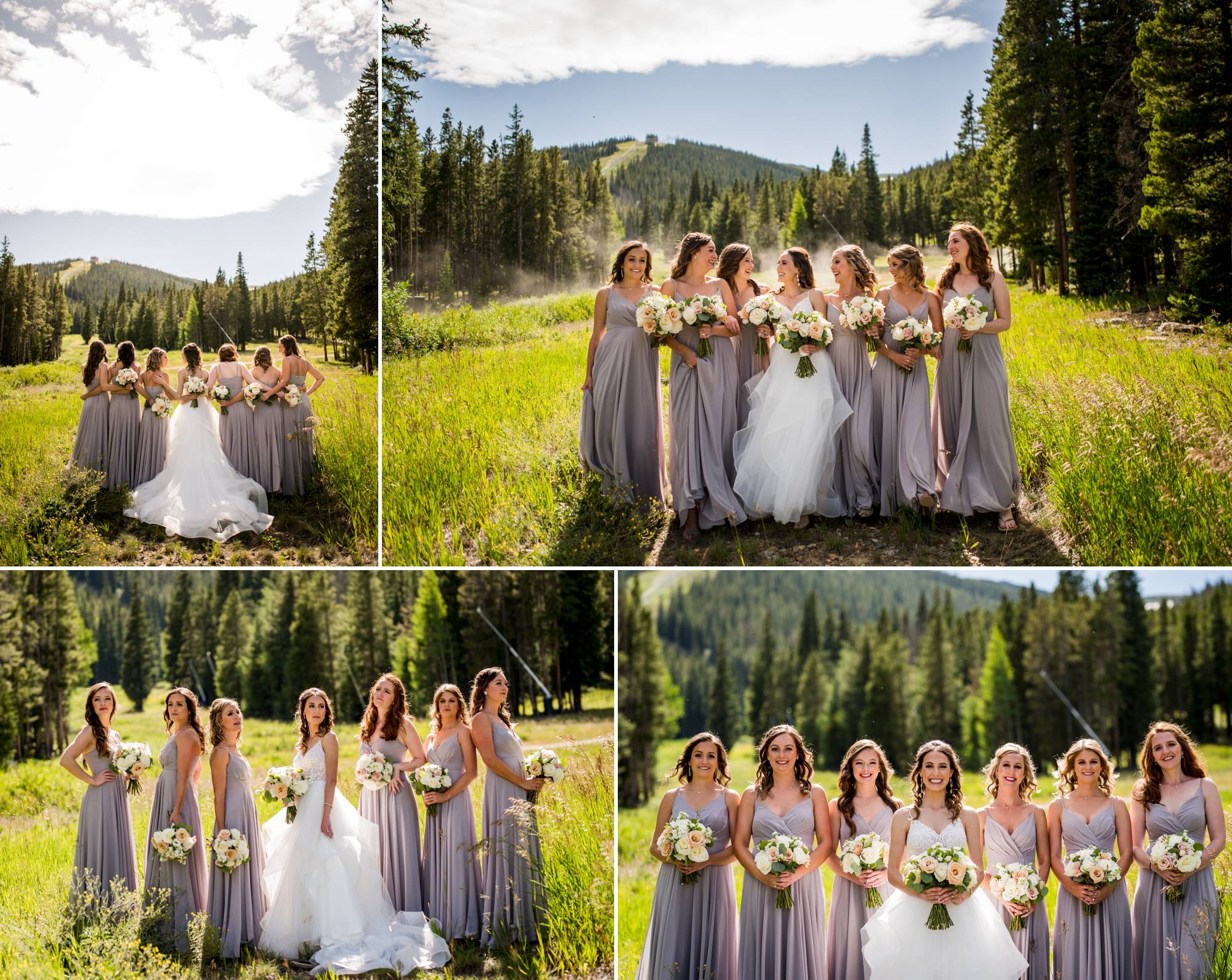 bride and bridesmaids in the Colorado mountains