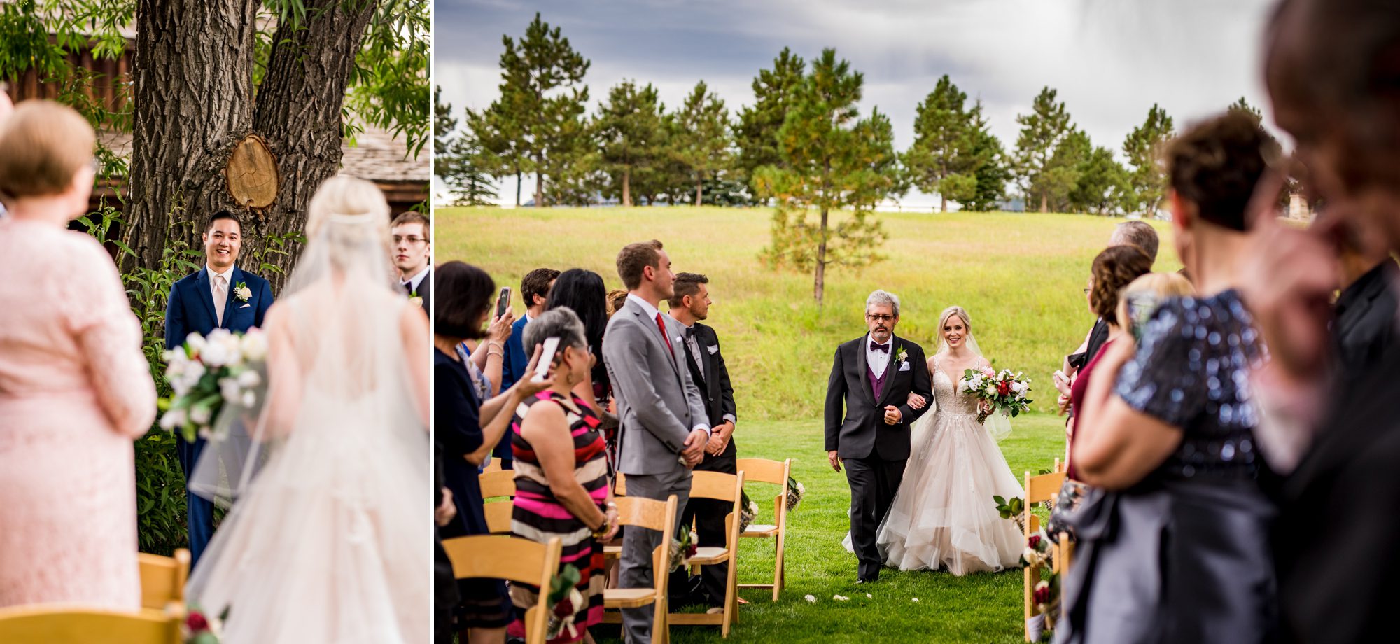 bride walking down the isle at spruce mountain ranch