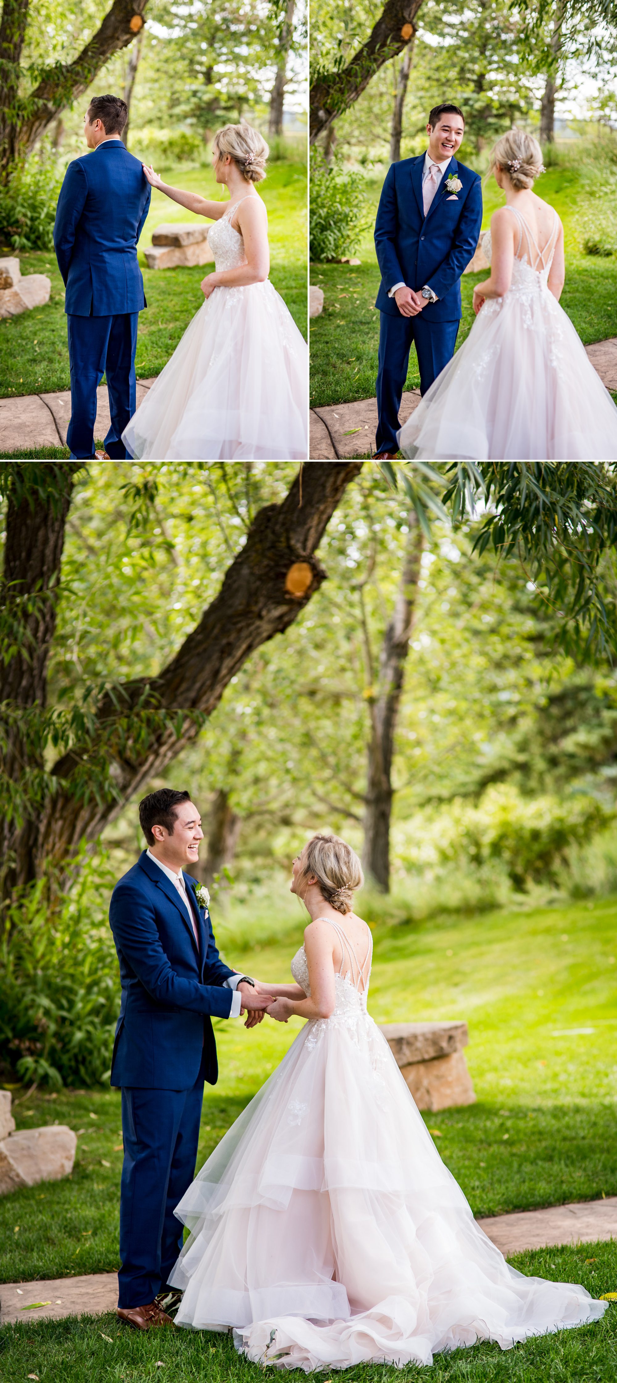 Colorado wedding couple having a first look before their wedding ceremony