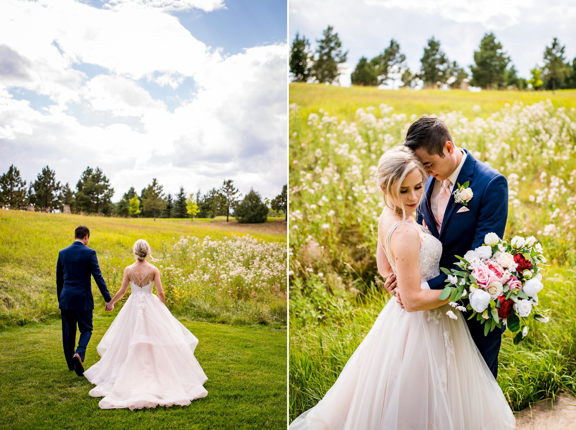bride and groom get romantic at spruce mountain ranch
