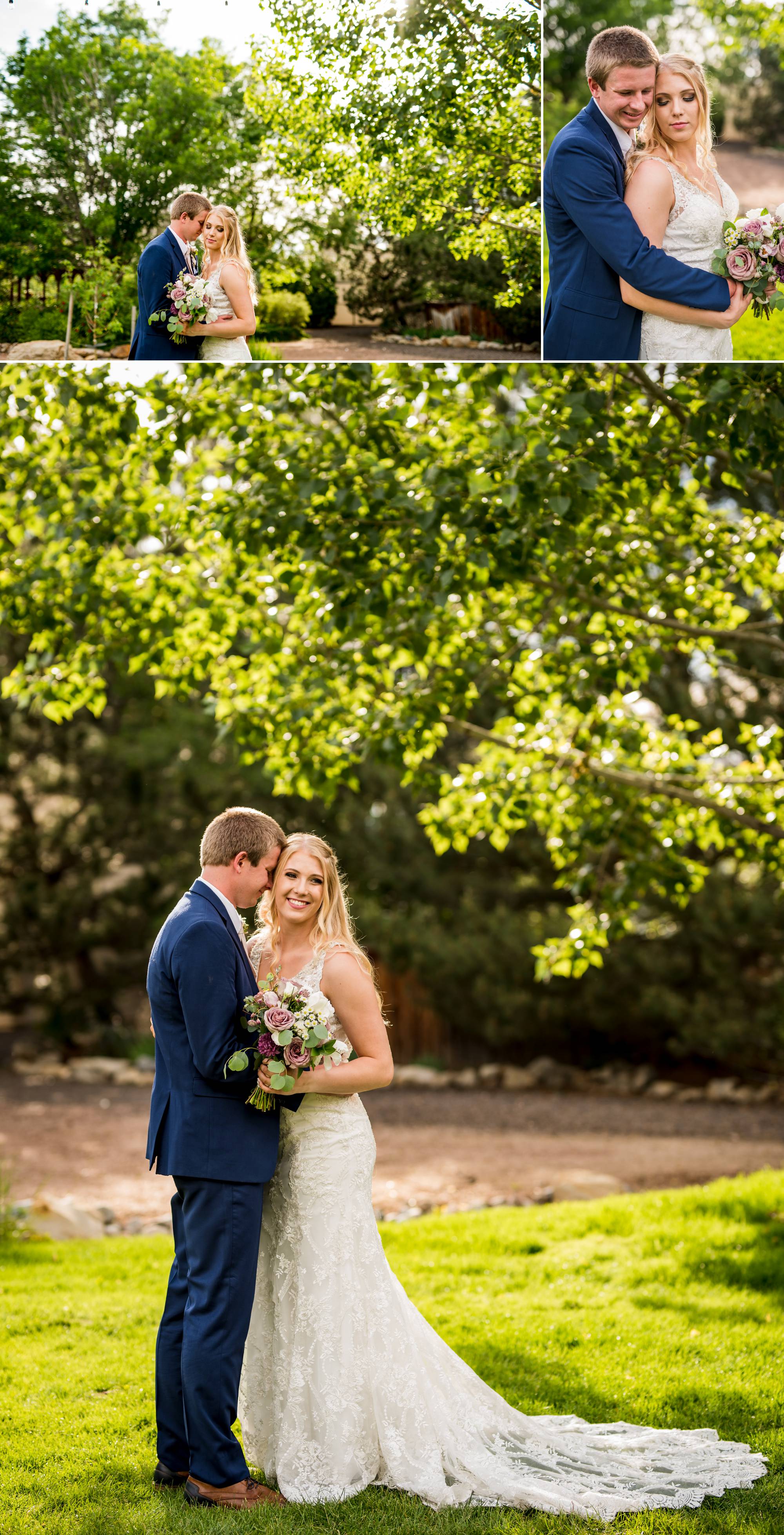 vibrant wedding couple with trees in the background