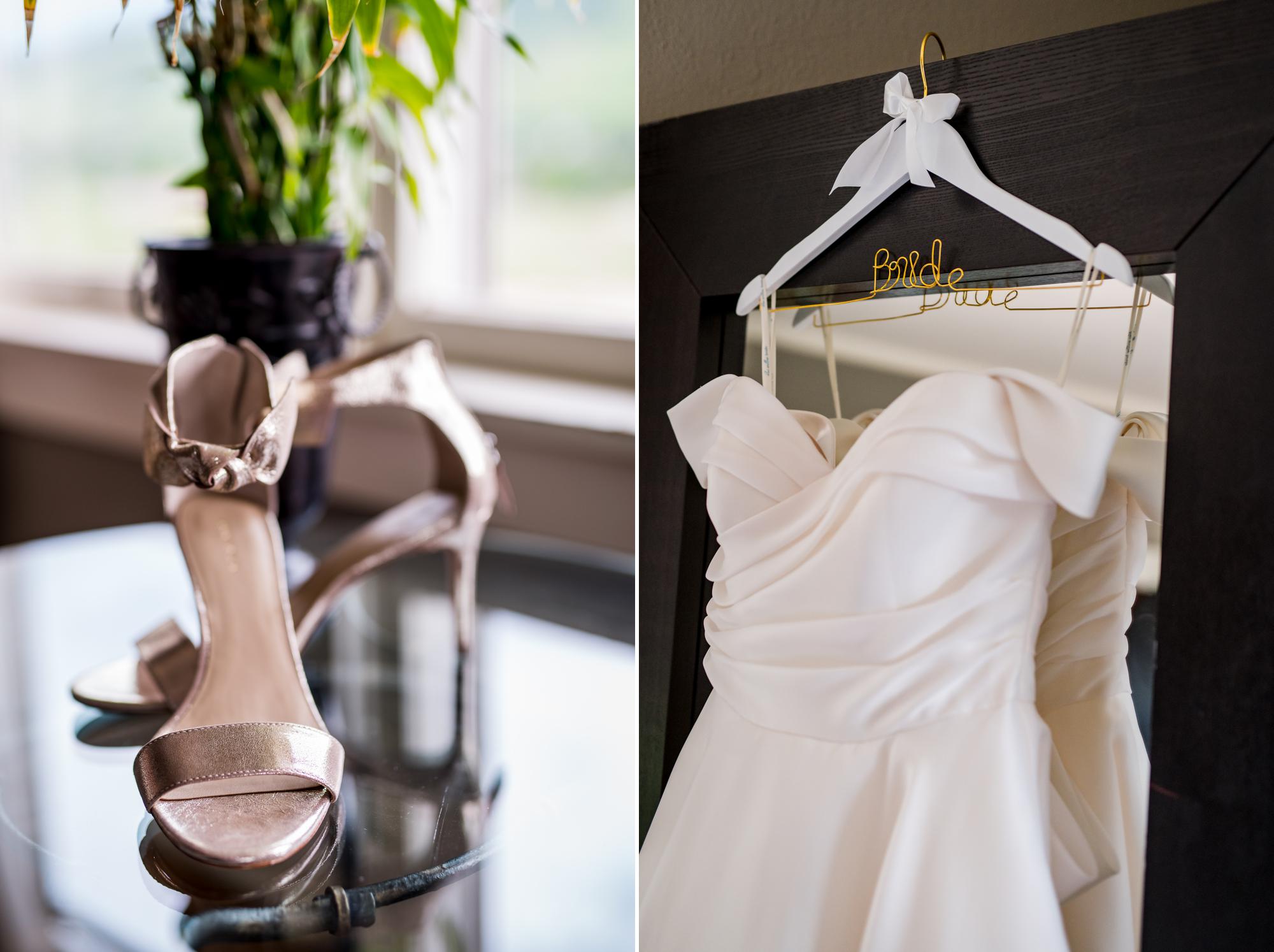 Bridal shoes and wedding dress details at The Manor House