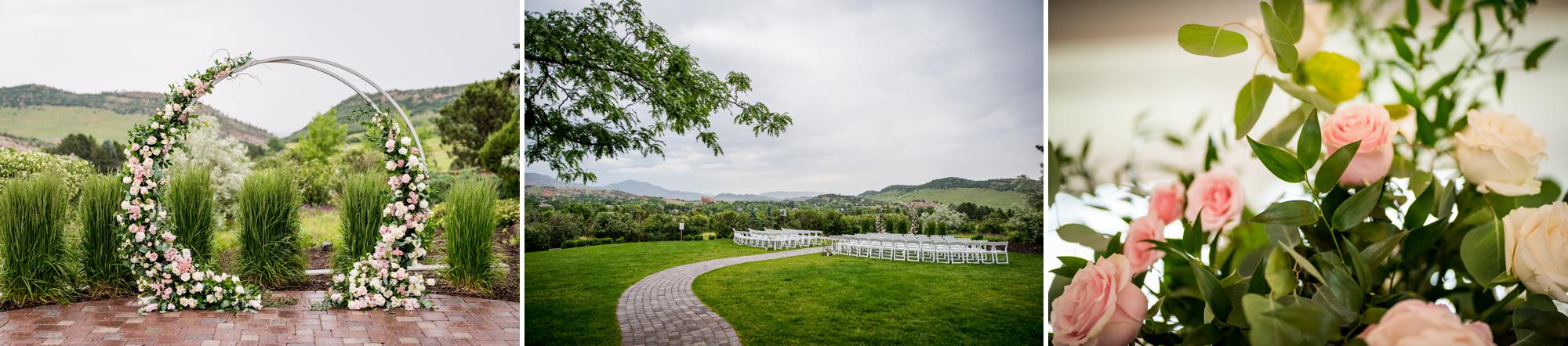 The Manor House ceremony details with beautiful flowers in Denver, CO