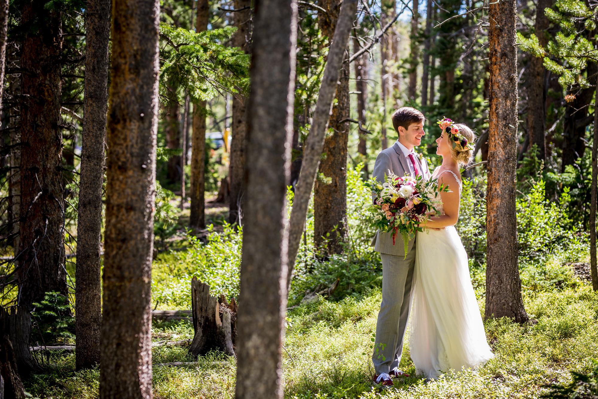 wedding couple in the trees at Ten Mile Station