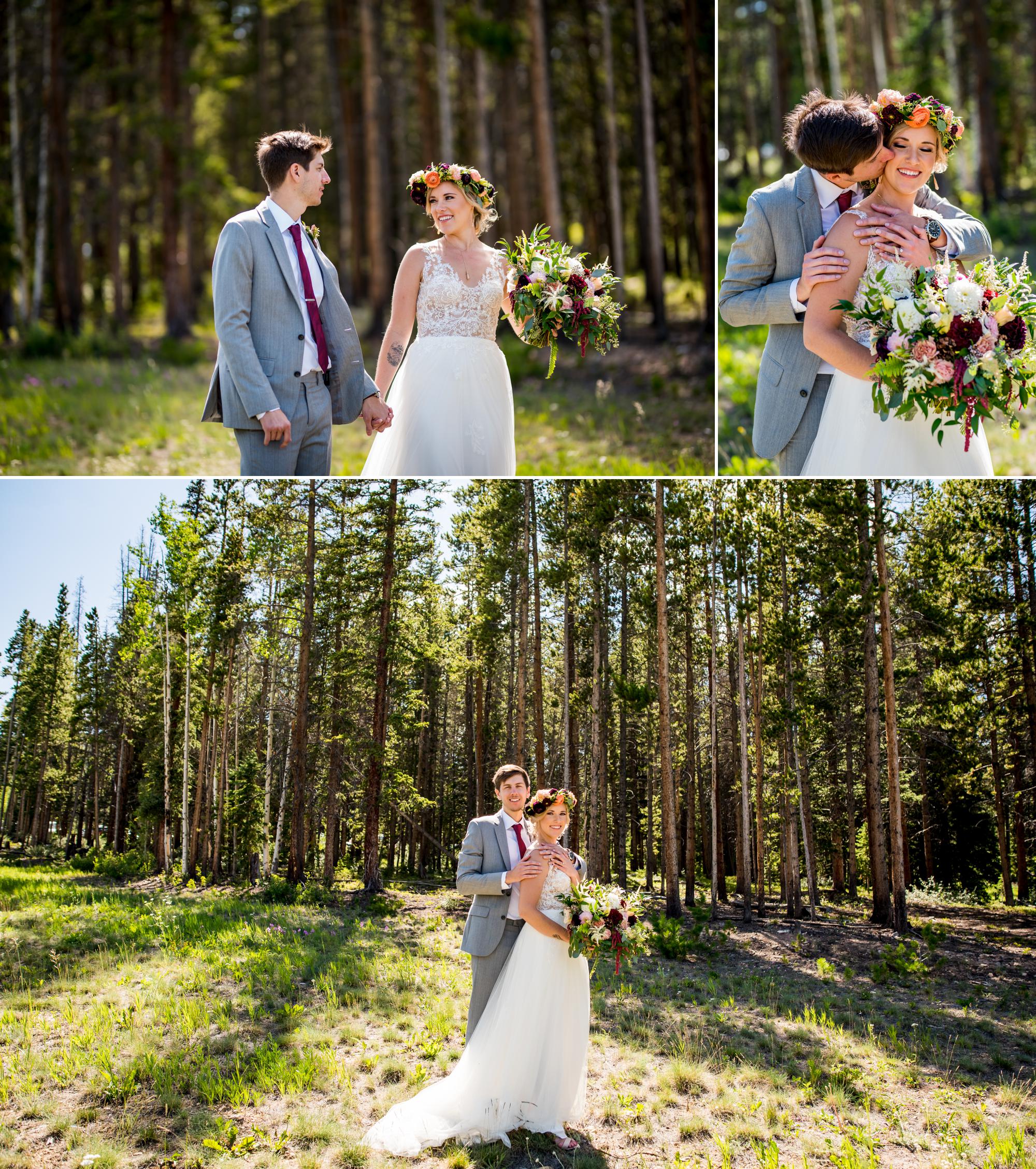 Bride and groom having fun before their Colorado wedding