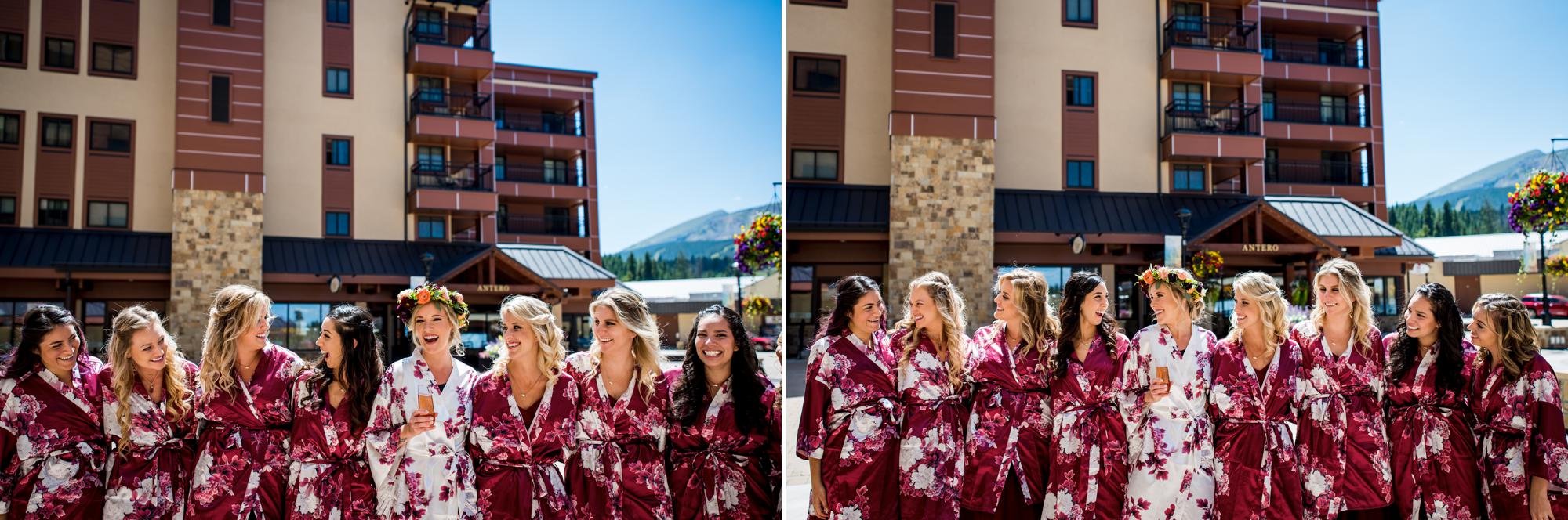 bridesmaids in their bridesmaids robes in Breckenridge