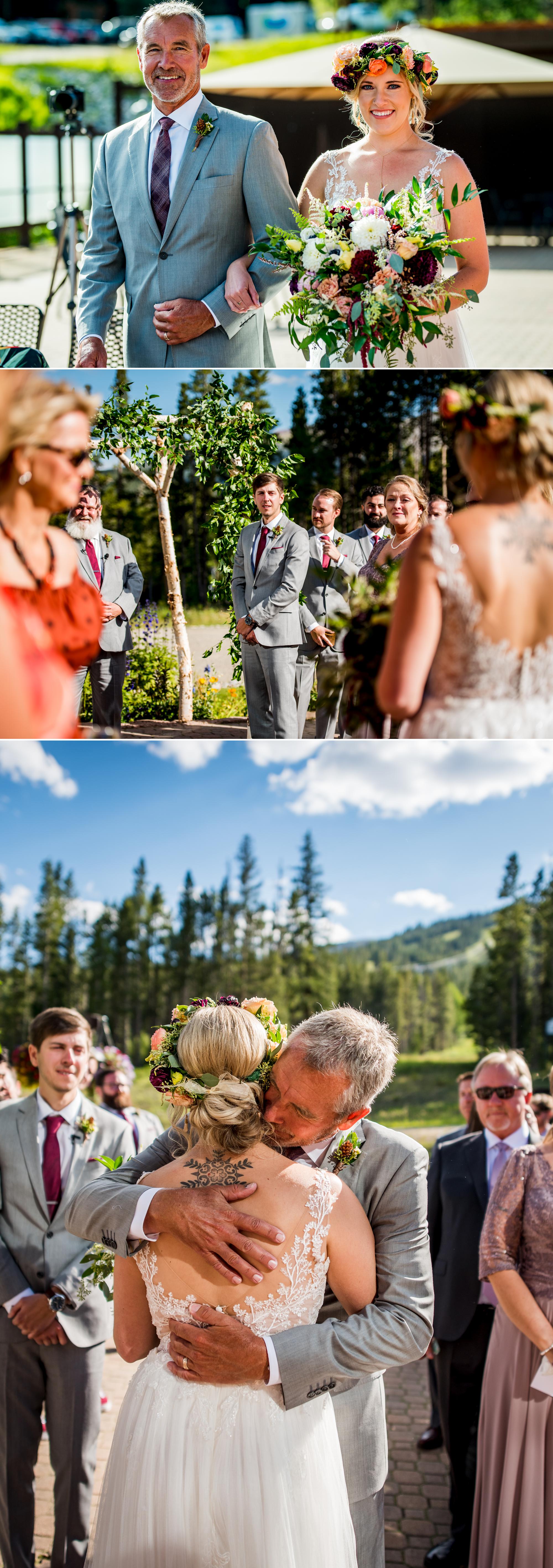 bride and father of the bride walking down the isle in Colorado