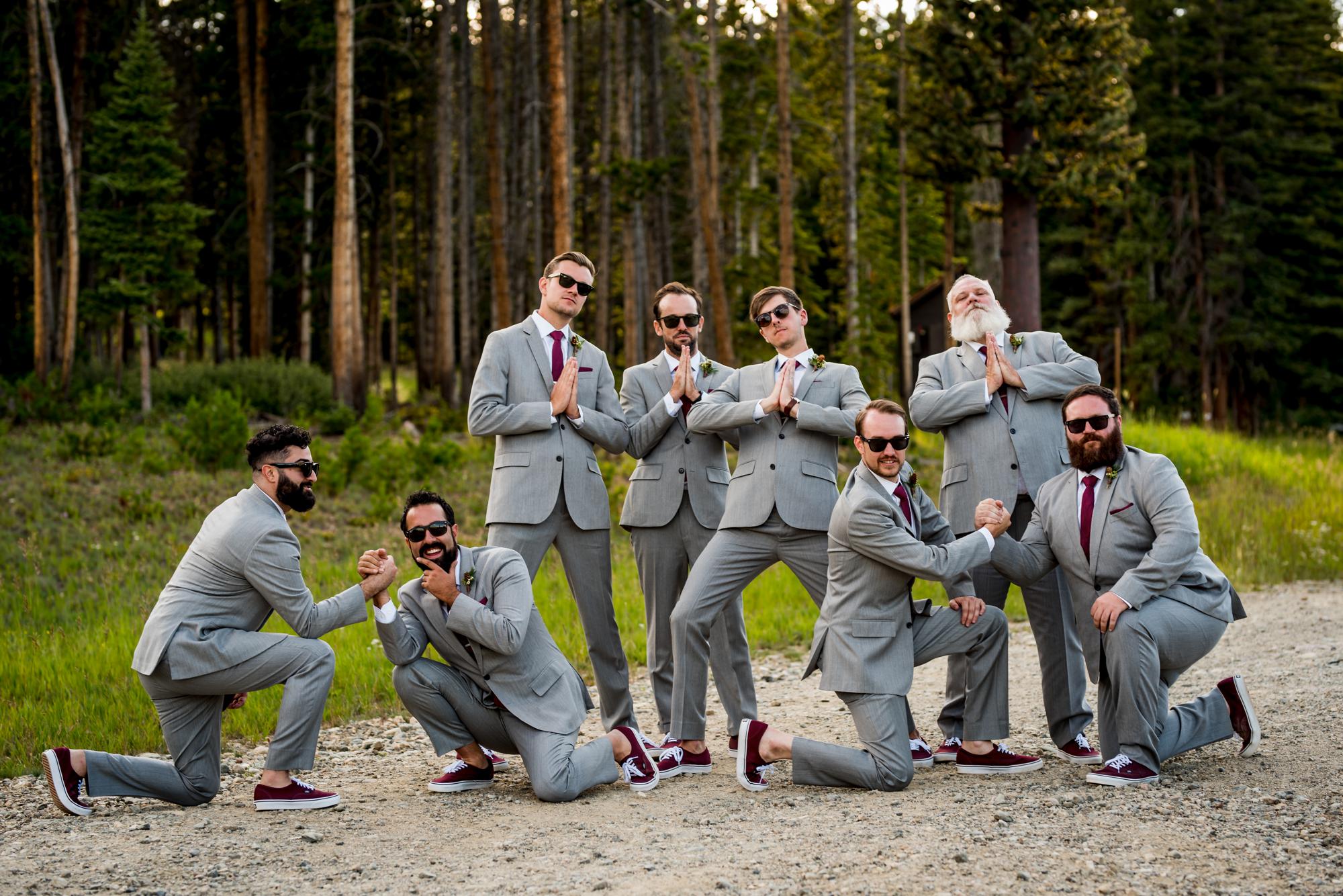Groomsmen striking a pose at Ten Mile Station