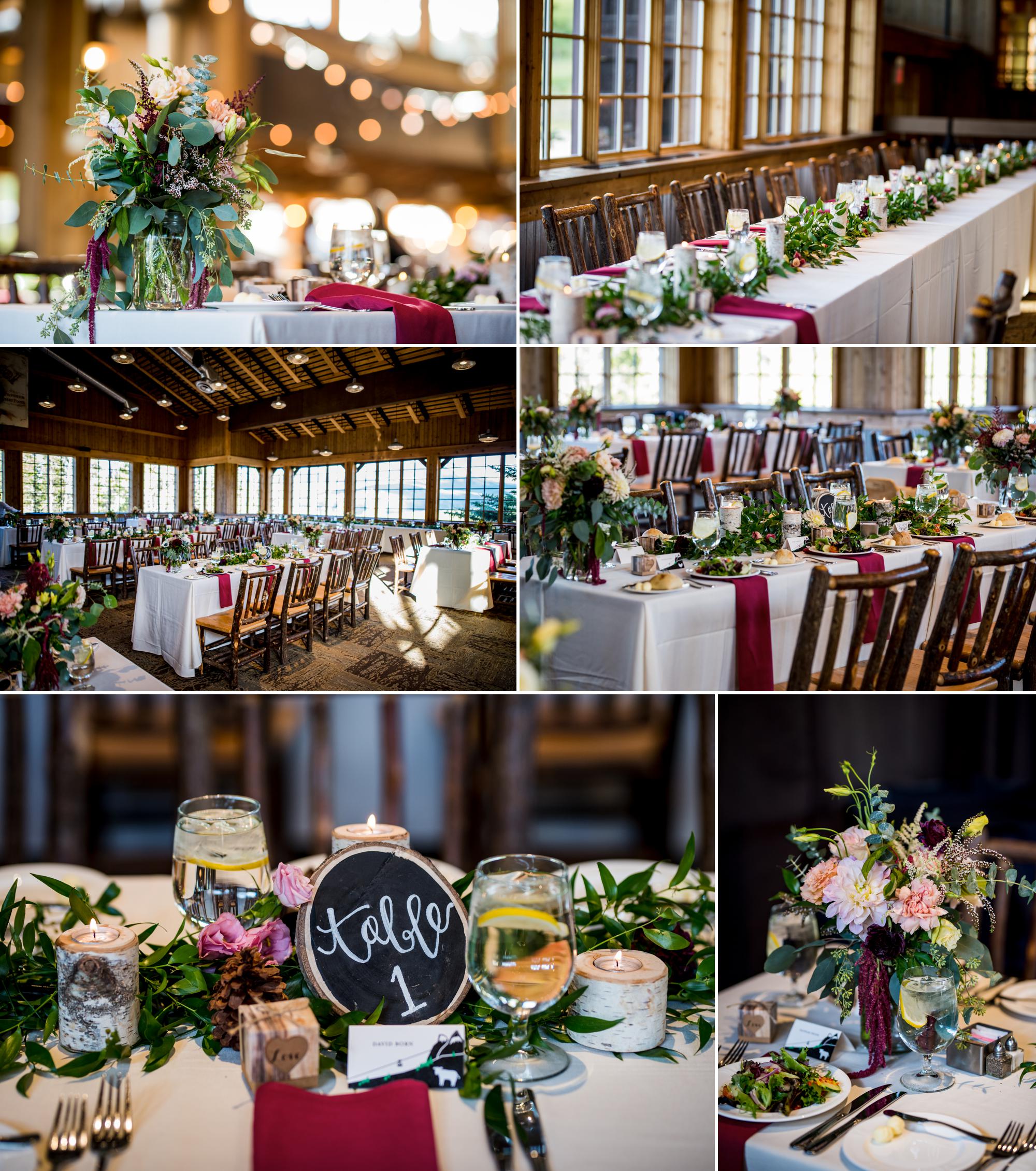 burgundy wedding details and decor at Ten Mile Station