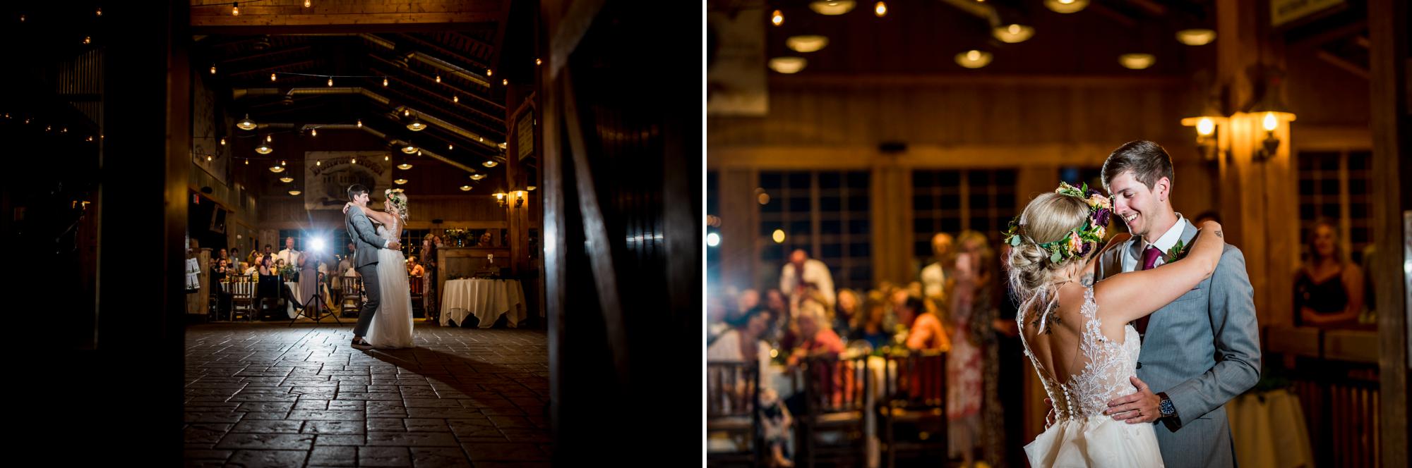 bride and groom have their first dance at Ten Mile Station
