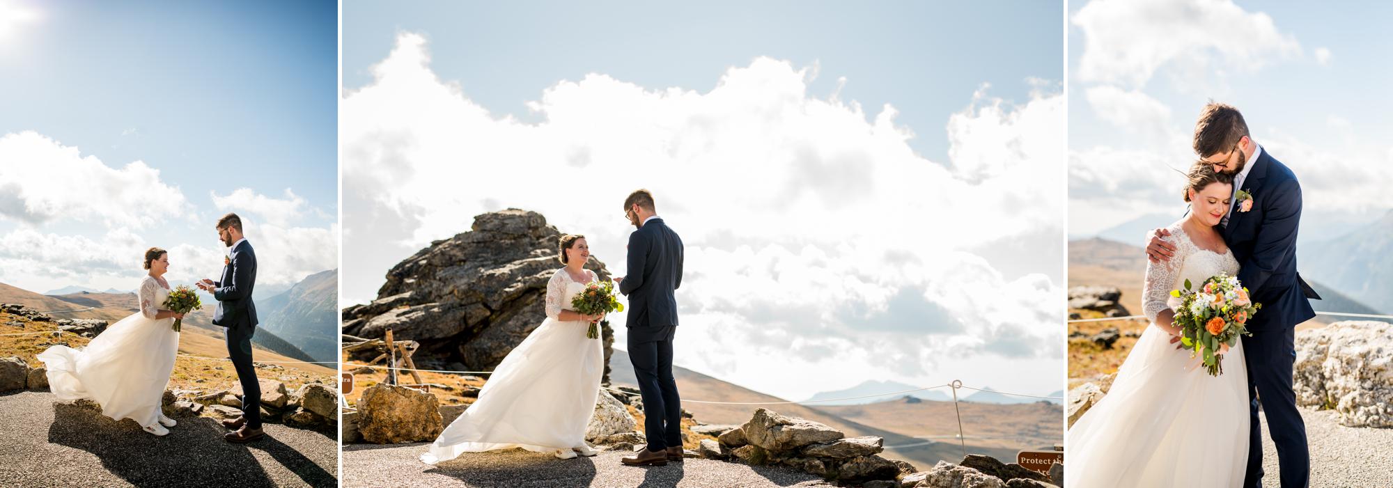Bride and groom saying vows at the top of the mountain in Colorado