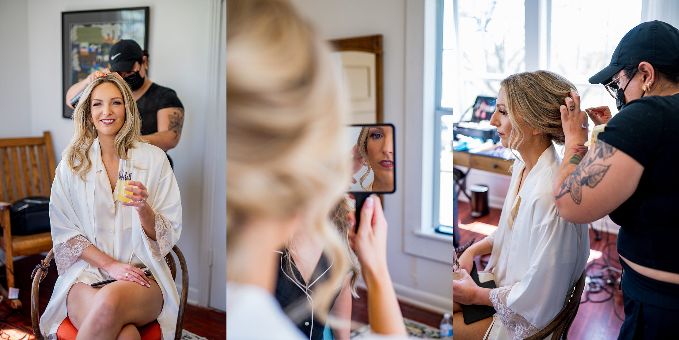 Texas bride getting her hair and makeup done for her Texas wedding