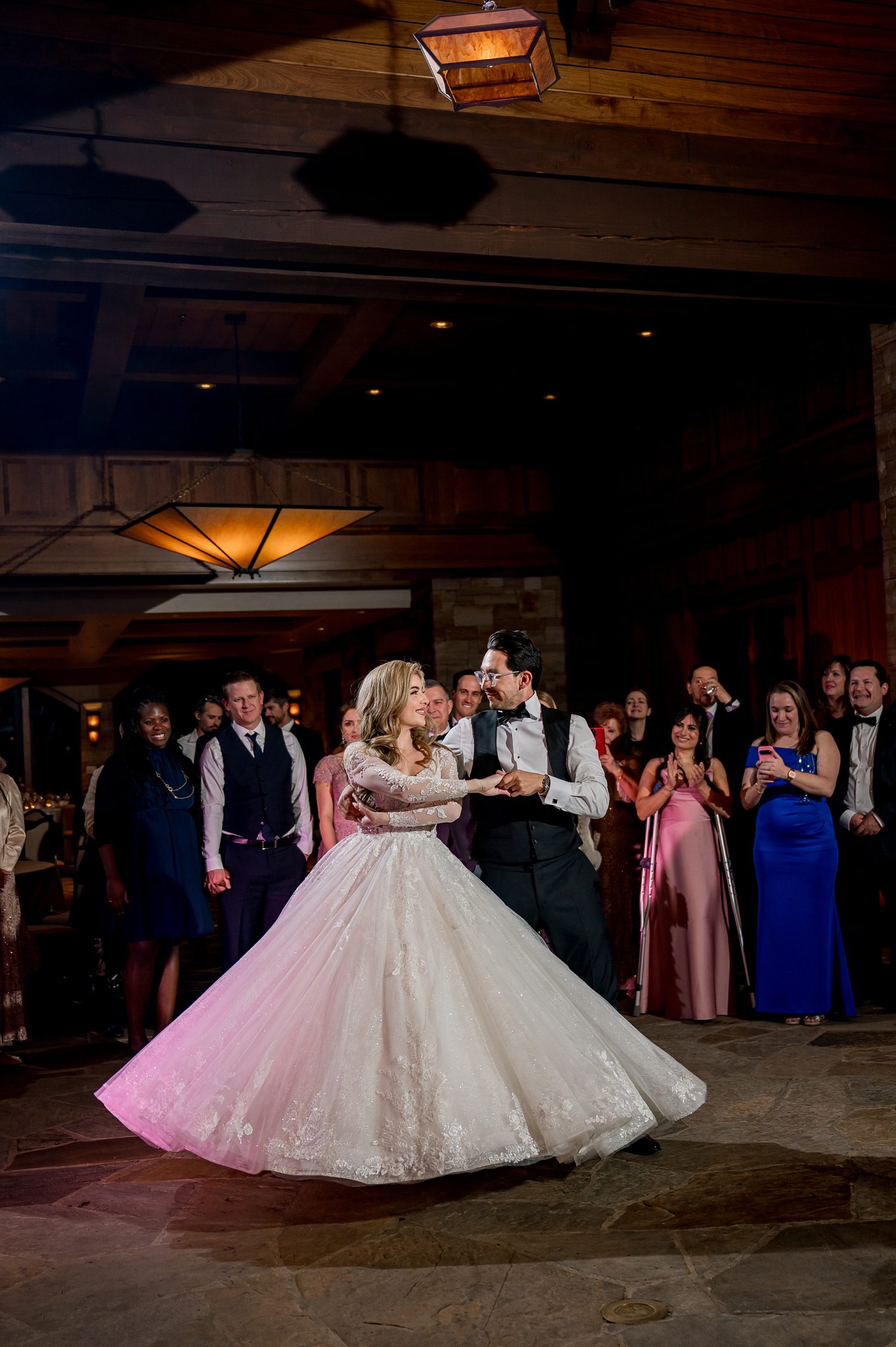 bride and groom having their first dance at their wedding at Sanctuary Golf Course